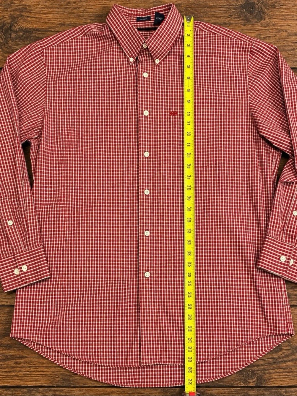 IZOD Men’s XL Button Down Shirt Red White Gingham Plaid Long Sleeve Cotton Blend